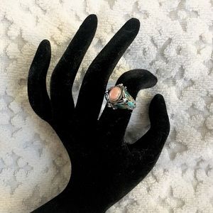 Vintage Chinese Sterling Silver & Coral Ring